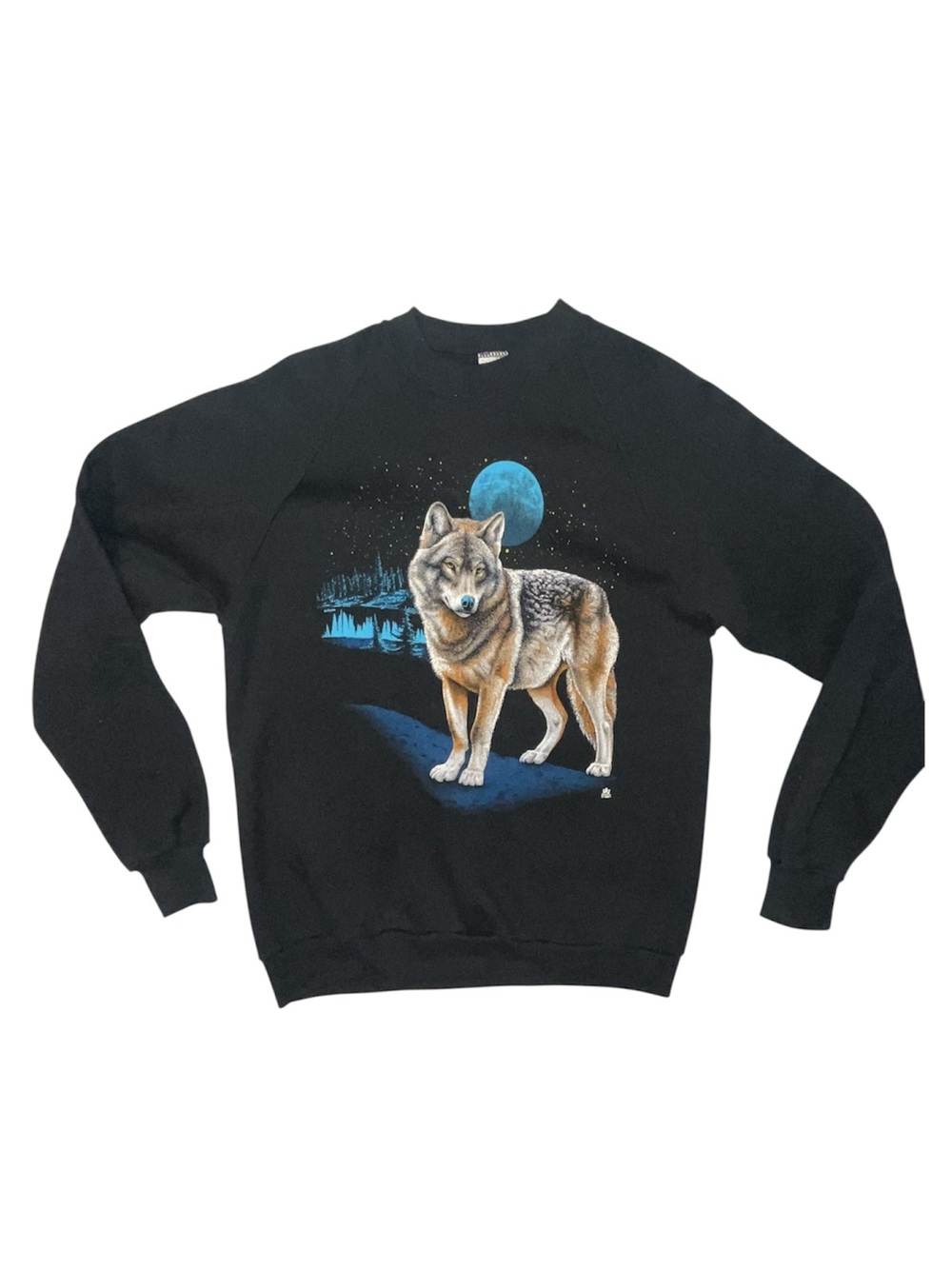 Vintage 80s Jerzees Wolf Moon Black Crewneck Sweatshirt Size XL